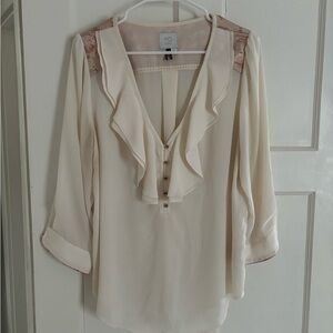 HD in Paris Cream Ruffle Blouse with Pink Accents